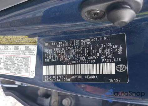 2005 Toyota Camry Le из США, поврежденный, VIN 4T1BE30K45U033169